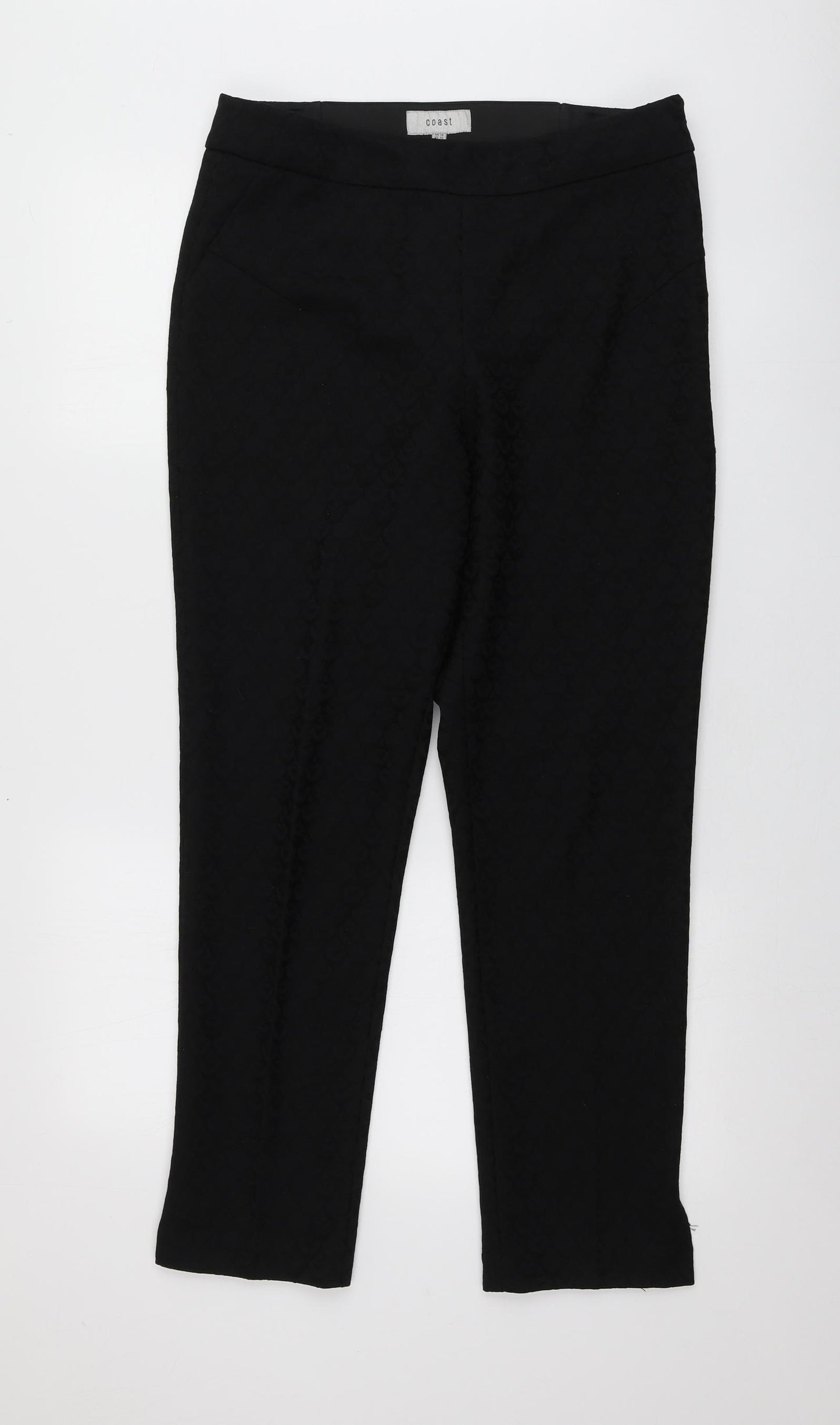 Coast Womens Black Geometric Polyester Chino Trousers Size 14 L28.5 in Regular