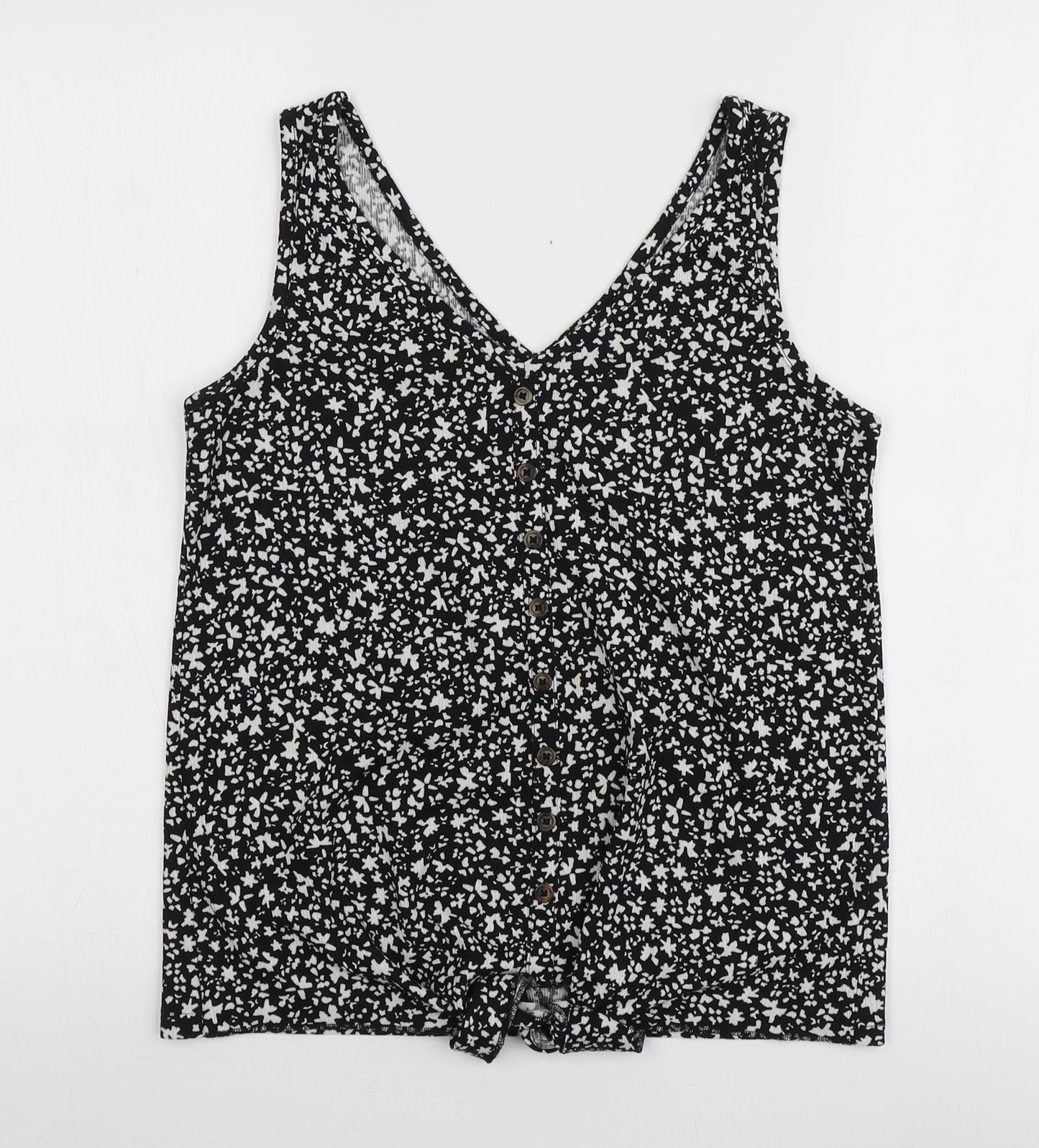 Dunnes Stores Womens Black Geometric Polyester Basic T-Shirt Size S V-Neck