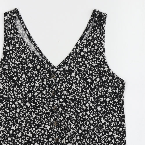 Dunnes Stores Womens Black Geometric Polyester Basic T-Shirt Size S V-Neck