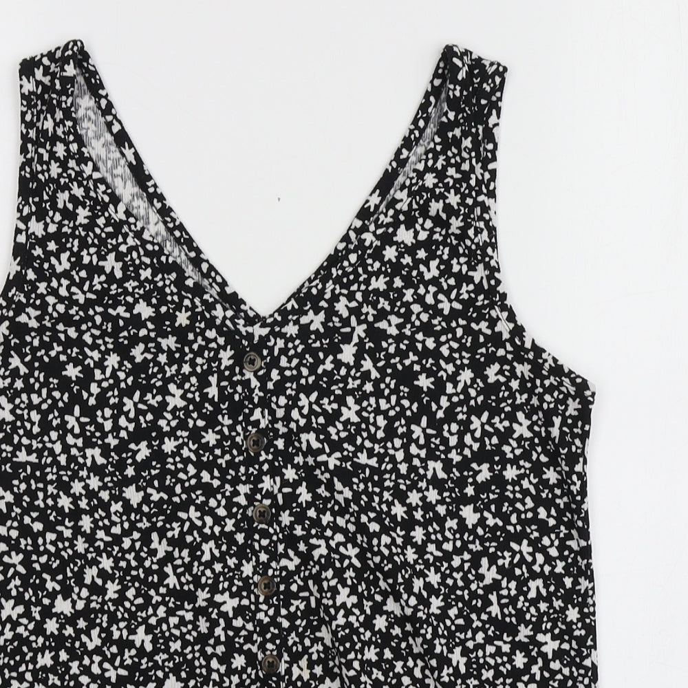 Dunnes Stores Womens Black Geometric Polyester Basic T-Shirt Size S V-Neck