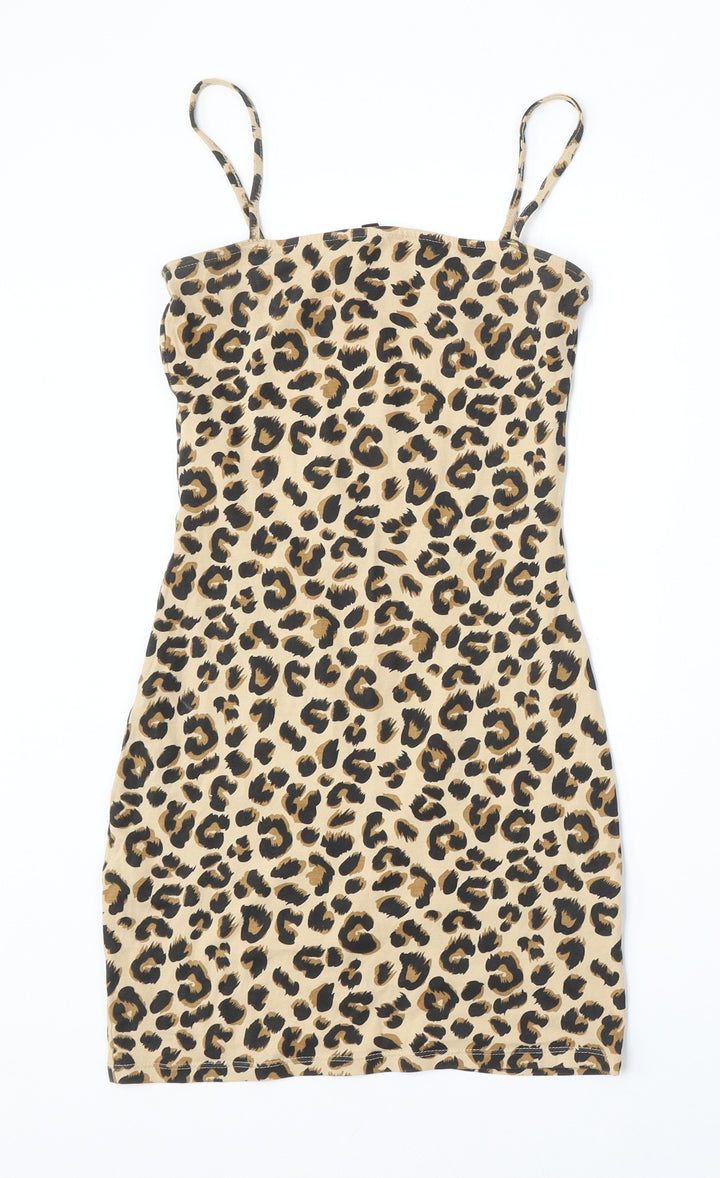 H&M Womens Multicoloured Animal Print Cotton Bodycon  Size 2  Round Neck