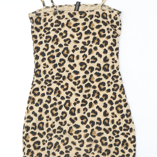 H&M Womens Multicoloured Animal Print Cotton Bodycon  Size 2  Round Neck