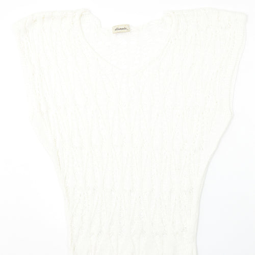 Ellamada Womens White V-Neck  Polyester Vest Jumper Size L