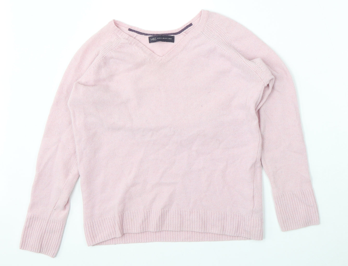 Marks and Spencer Womens Pink V-Neck  Wool Pullover Jumper Size 12