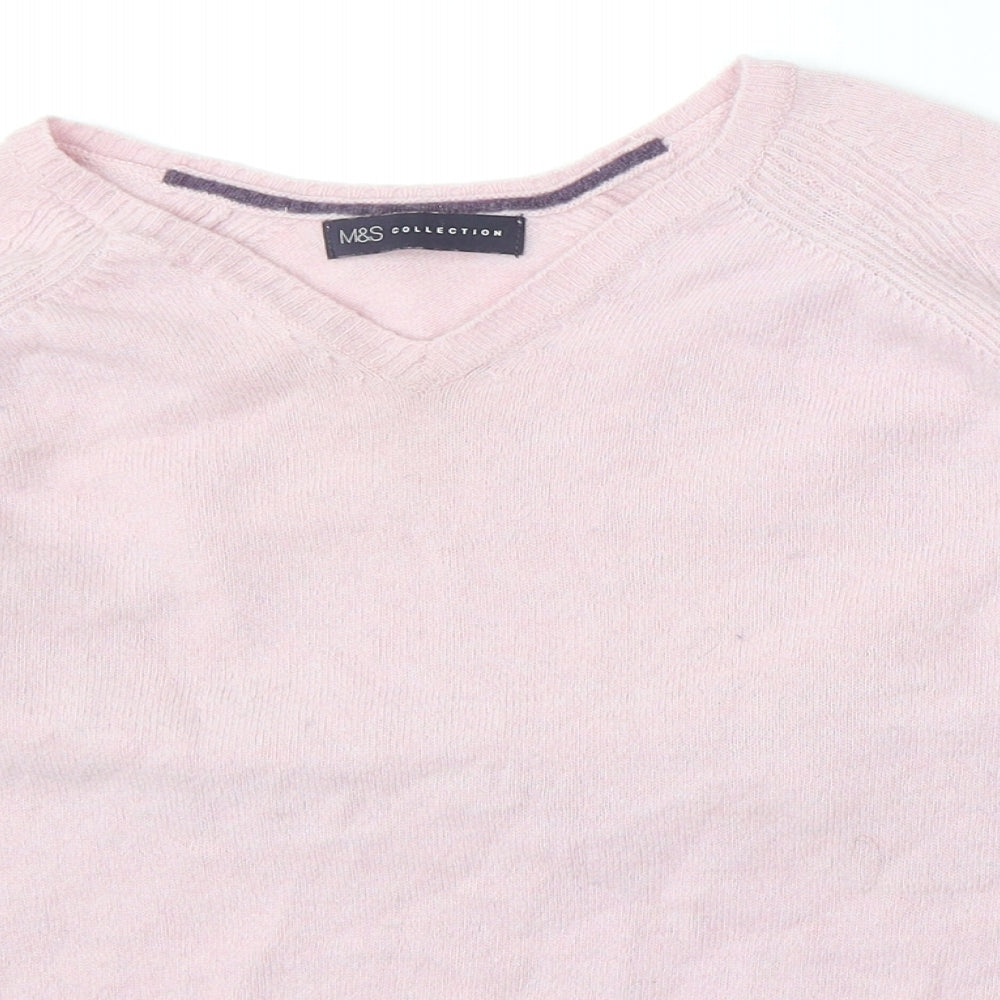 Marks and Spencer Womens Pink V-Neck  Wool Pullover Jumper Size 12