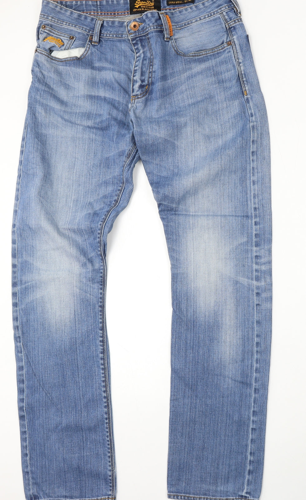 Superdry Mens Blue  Cotton Straight Jeans Size 38 L35 in Regular Button
