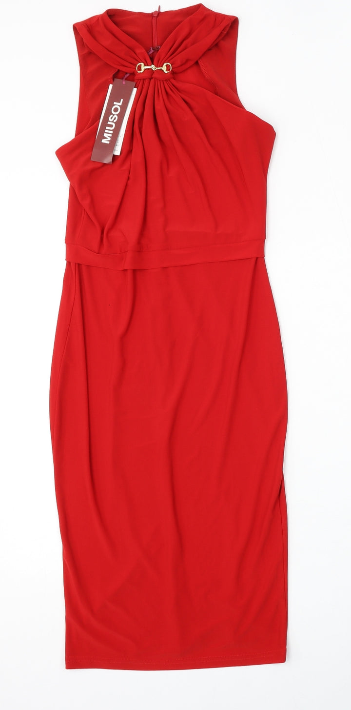 Miusol Womens Red  Polyester Pencil Dress  Size XS  V-Neck