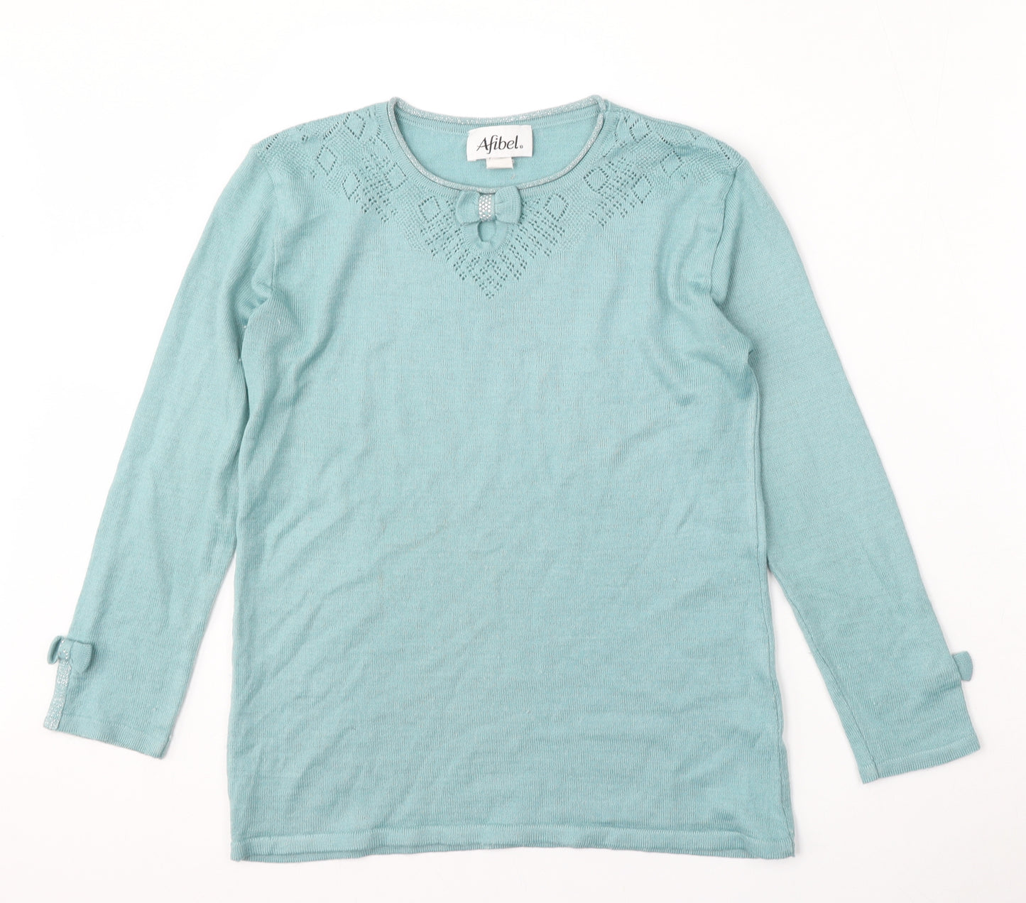 Afibel Womens Blue Round Neck  Acrylic Pullover Jumper Size 14
