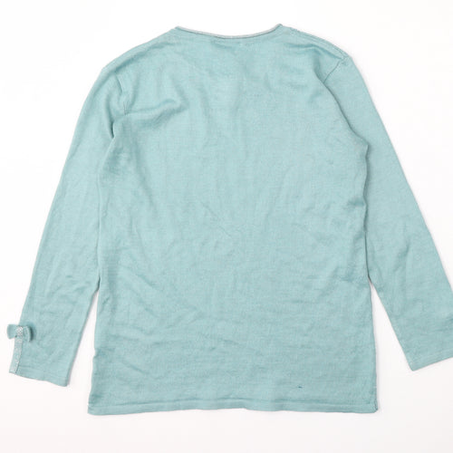 Afibel Womens Blue Round Neck  Acrylic Pullover Jumper Size 14