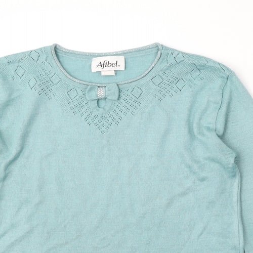 Afibel Womens Blue Round Neck  Acrylic Pullover Jumper Size 14