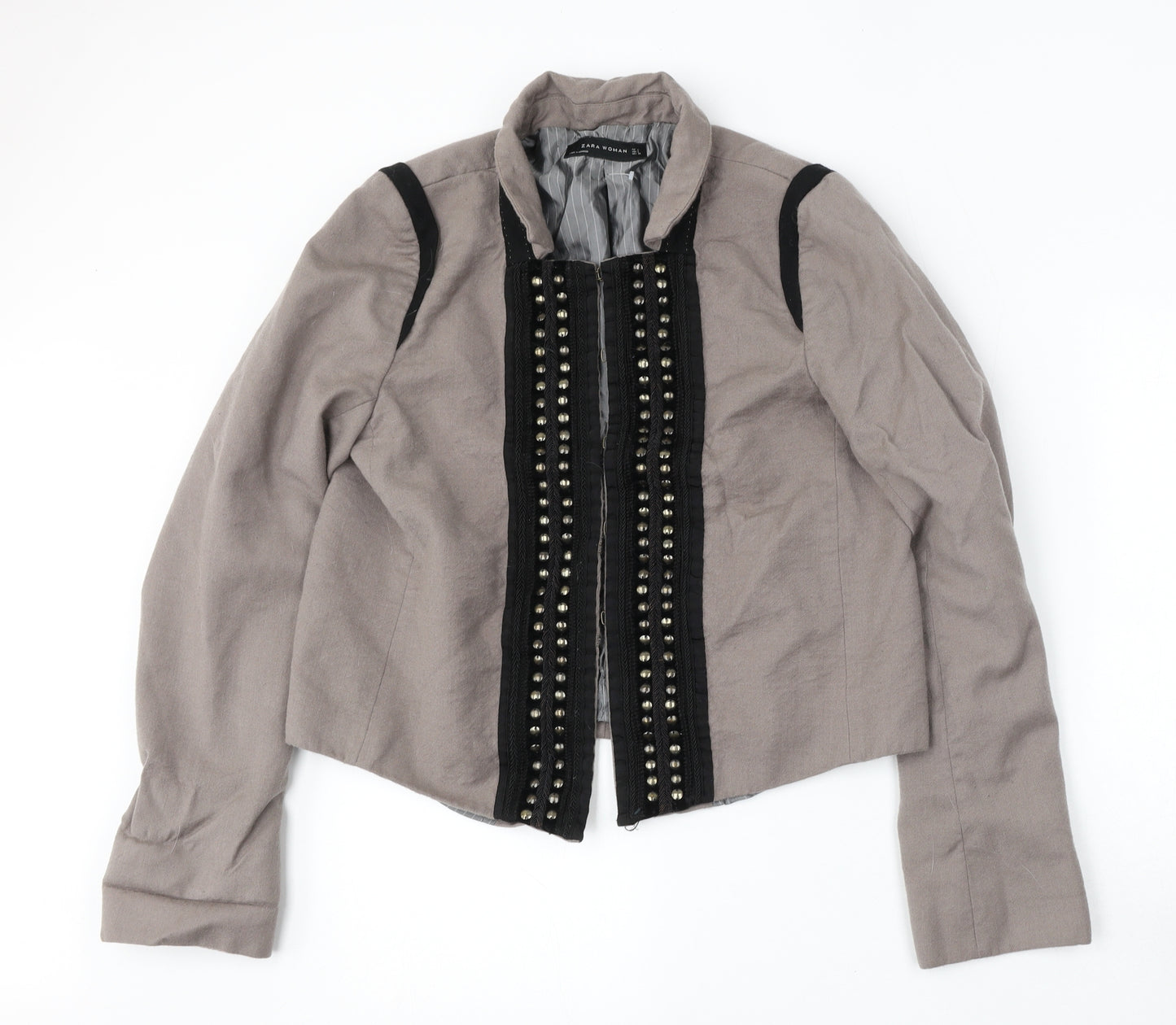 Zara Womens Beige   Jacket  Size L  Hook & Eye