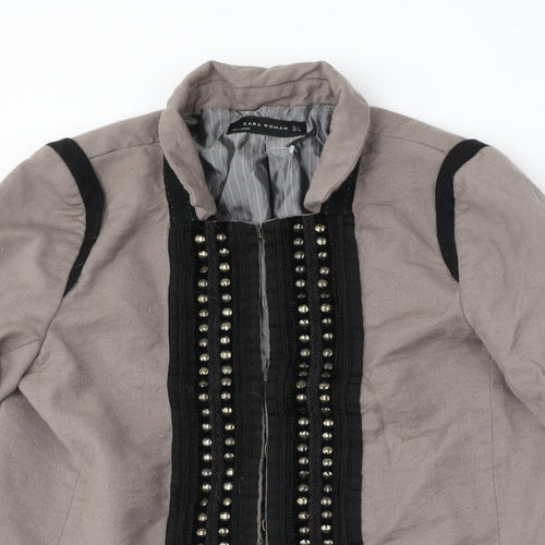 Zara Womens Beige   Jacket  Size L  Hook & Eye