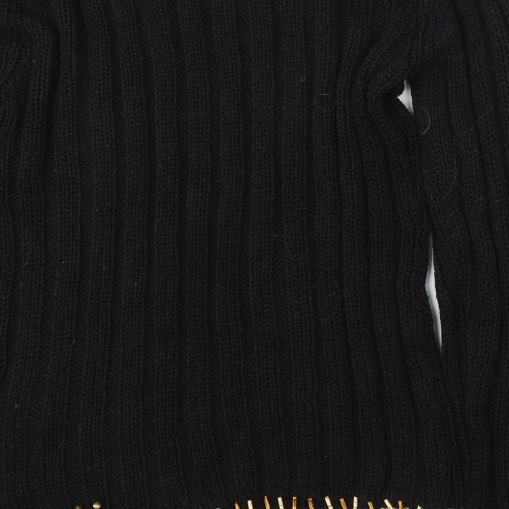 Elegant Womens Black Round Neck  Cotton Pullover Jumper Size M