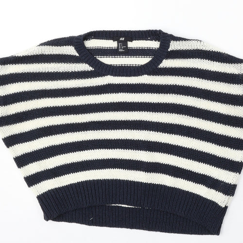 H&M Womens Multicoloured Round Neck Striped Acrylic Pullover Jumper Size S
