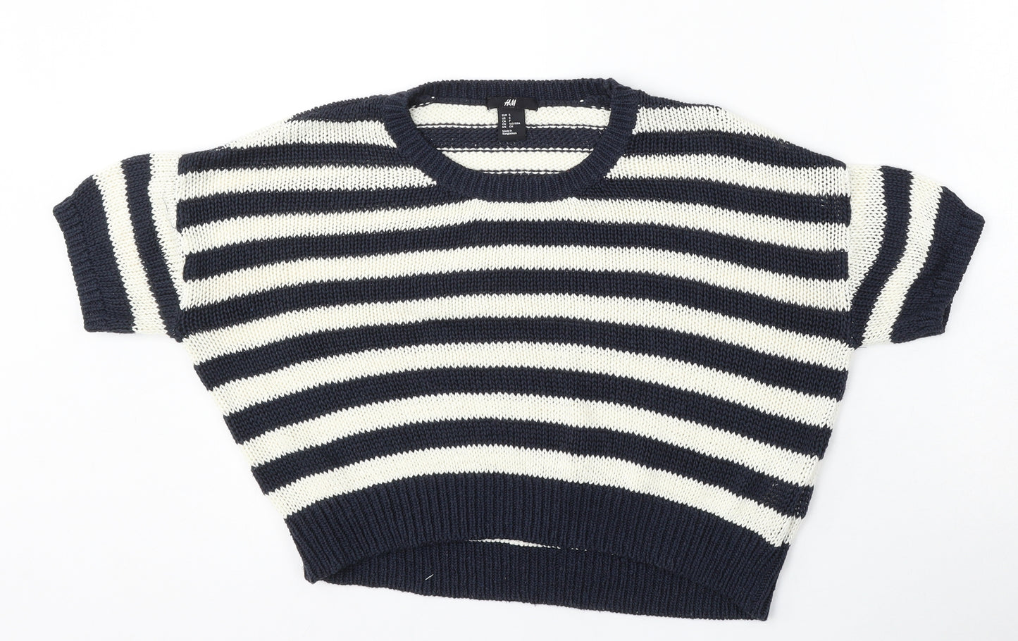 H&M Womens Multicoloured Round Neck Striped Acrylic Pullover Jumper Size S