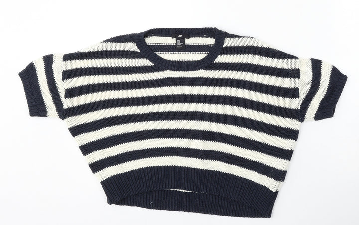 H&M Womens Multicoloured Round Neck Striped Acrylic Pullover Jumper Size S