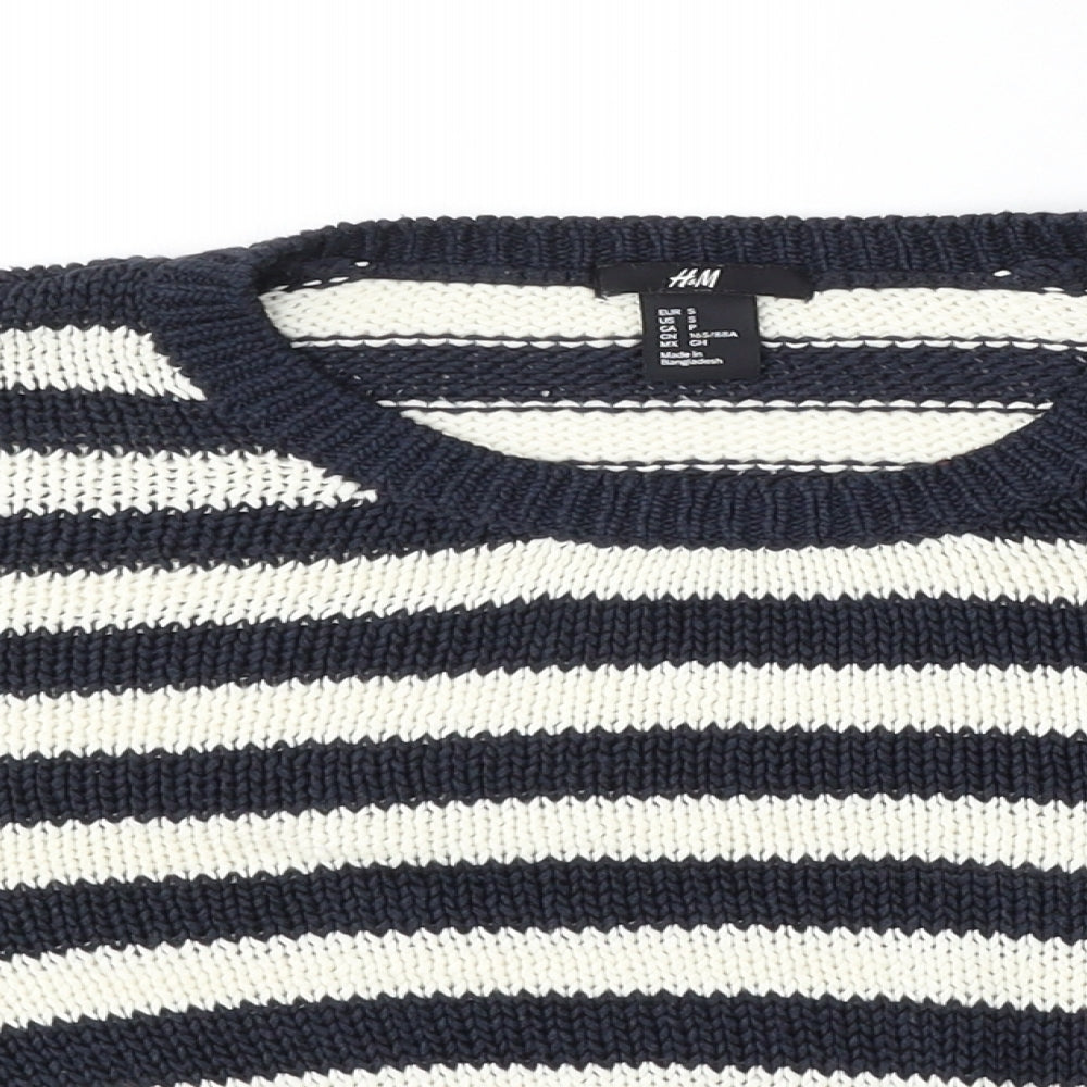 H&M Womens Multicoloured Round Neck Striped Acrylic Pullover Jumper Size S