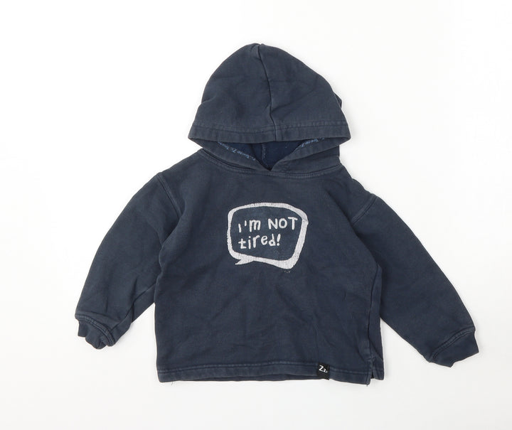 Preworn Boys Blue Cotton Pullover Hoodie Size 2-3 Years