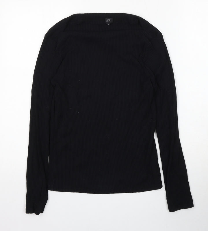 River Island Womens Black Square Neck Cotton Pullover Jumper Size 12
