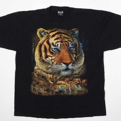 Wild Mens Black  Cotton  T-Shirt Size XL Round Neck