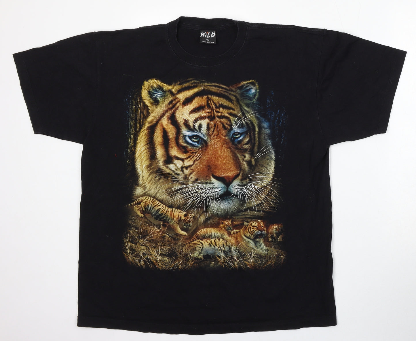 Wild Mens Black  Cotton  T-Shirt Size XL Round Neck