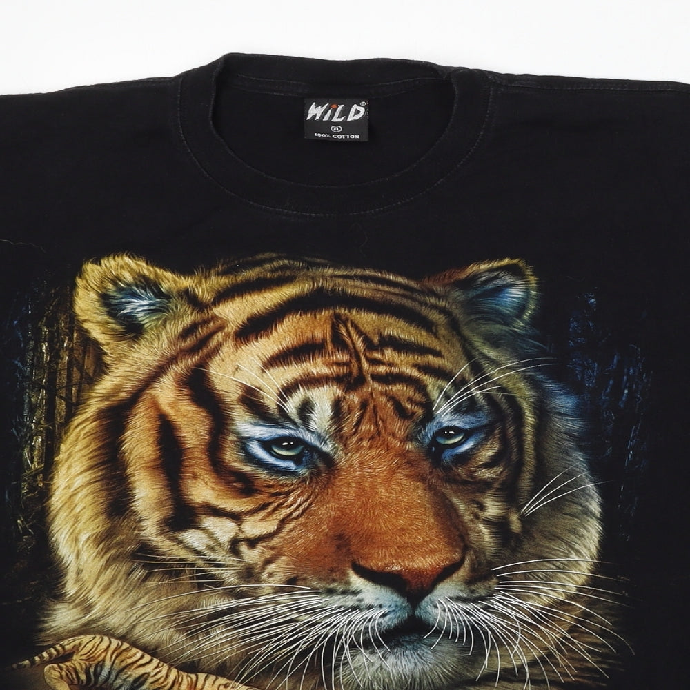 Wild Mens Black  Cotton  T-Shirt Size XL Round Neck