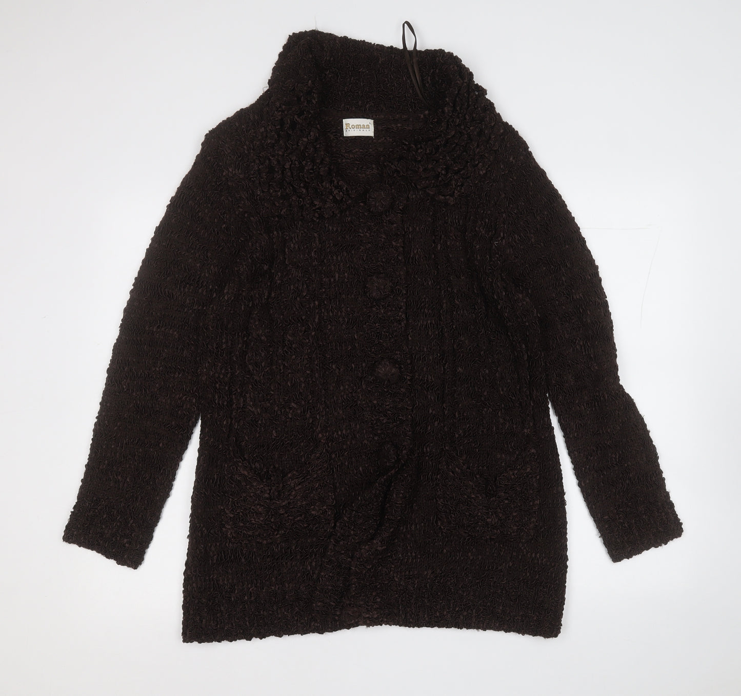 Roman Womens Brown Collared  Acrylic Cardigan Jumper Size L