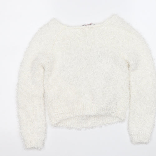 SOPHIE Girls White Round Neck  Polyester Pullover Jumper Size 12-13 Years   - Love Heart