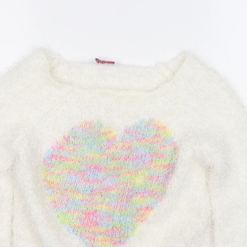 SOPHIE Girls White Round Neck  Polyester Pullover Jumper Size 12-13 Years   - Love Heart