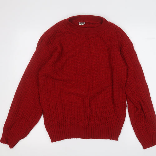 Preworn Mens Red Round Neck  Acrylic Pullover Jumper Size M
