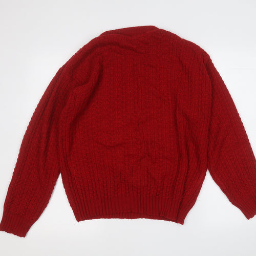 Preworn Mens Red Round Neck  Acrylic Pullover Jumper Size M