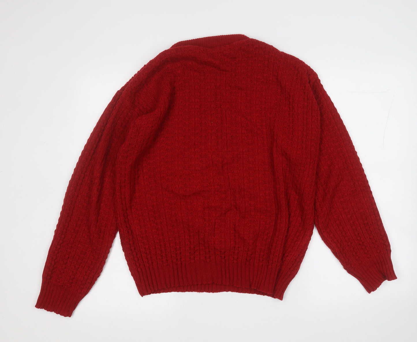 Preworn Mens Red Round Neck  Acrylic Pullover Jumper Size M