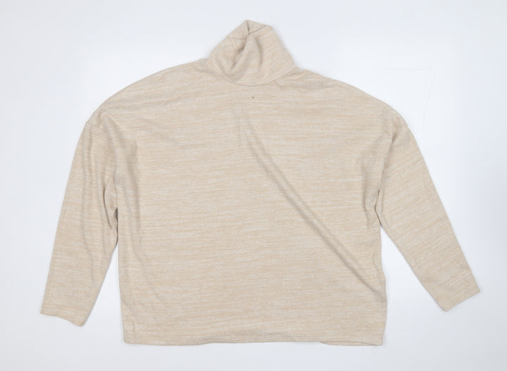 H&M Womens Beige Mock Neck Viscose Pullover Jumper Size L