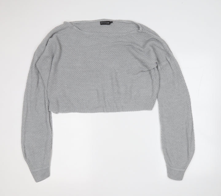 PRETTYLITTLETHING Womens Grey Round Neck  Acrylic Pullover Jumper Size M