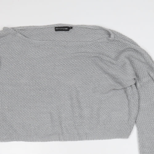 PRETTYLITTLETHING Womens Grey Round Neck  Acrylic Pullover Jumper Size M