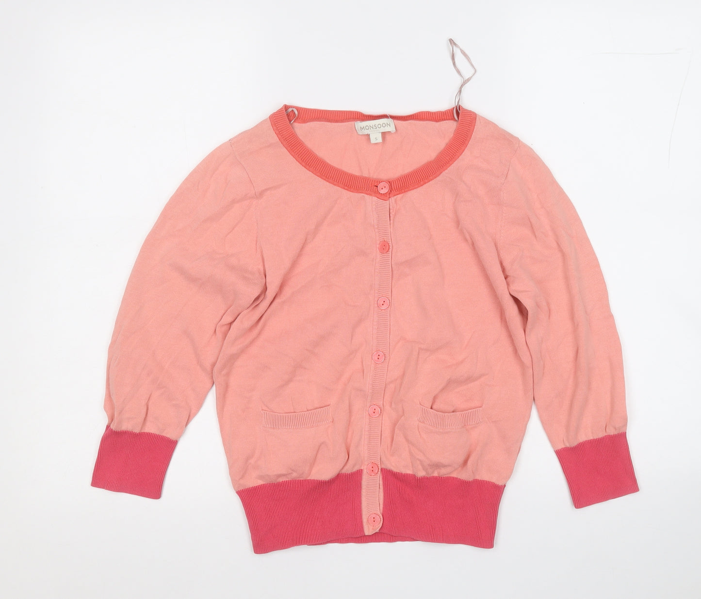 Monsoon Womens Pink Round Neck  Acrylic Cardigan Jumper Size S