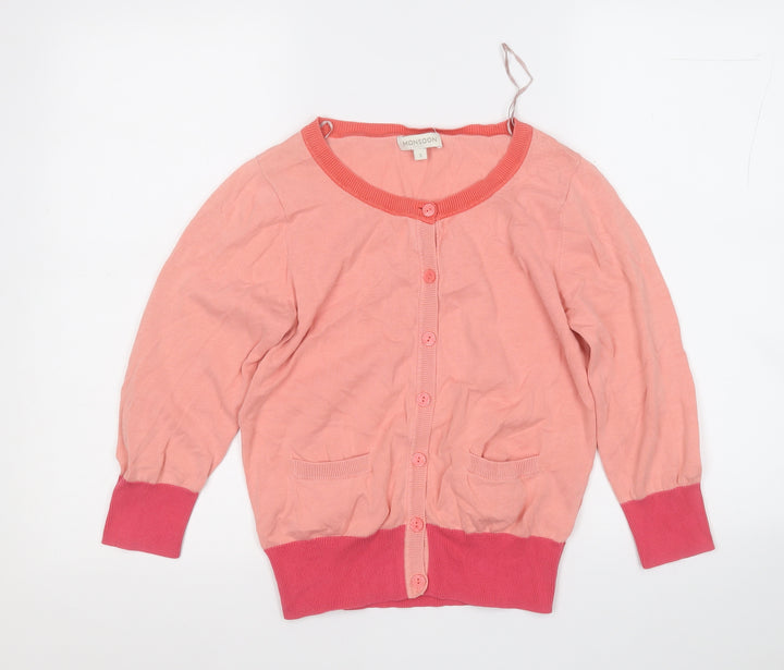 Monsoon Womens Pink Round Neck  Acrylic Cardigan Jumper Size S