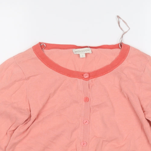 Monsoon Womens Pink Round Neck  Acrylic Cardigan Jumper Size S