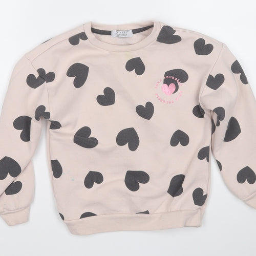 Primark Girls Pink Geometric Cotton Pullover Sweatshirt Size 7-8 Years   - Love Heart