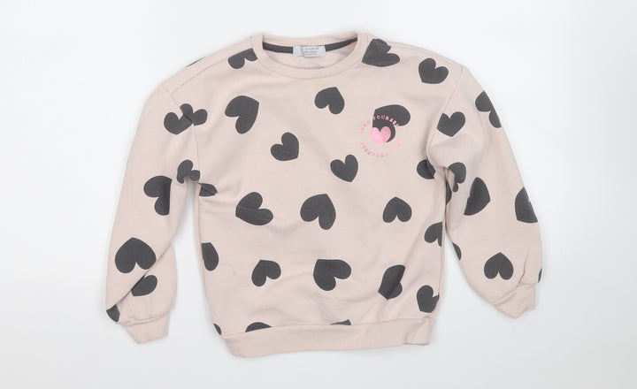 Primark Girls Pink Geometric Cotton Pullover Sweatshirt Size 7-8 Years - Love Heart