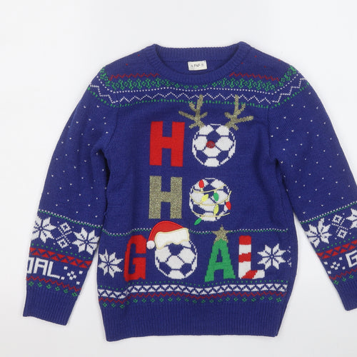 F&F Boys Blue Round Neck  Polyester Pullover Jumper Size 7-8 Years   - Christmas JUMPER