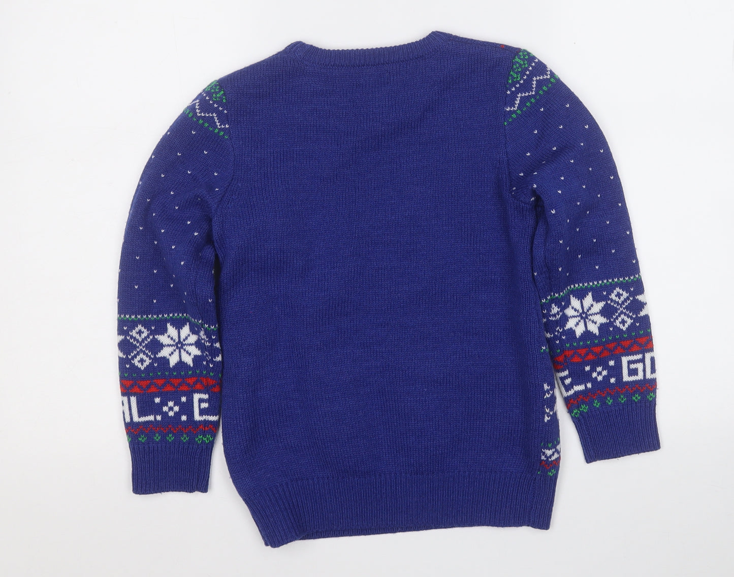 F&F Boys Blue Round Neck  Polyester Pullover Jumper Size 7-8 Years   - Christmas JUMPER