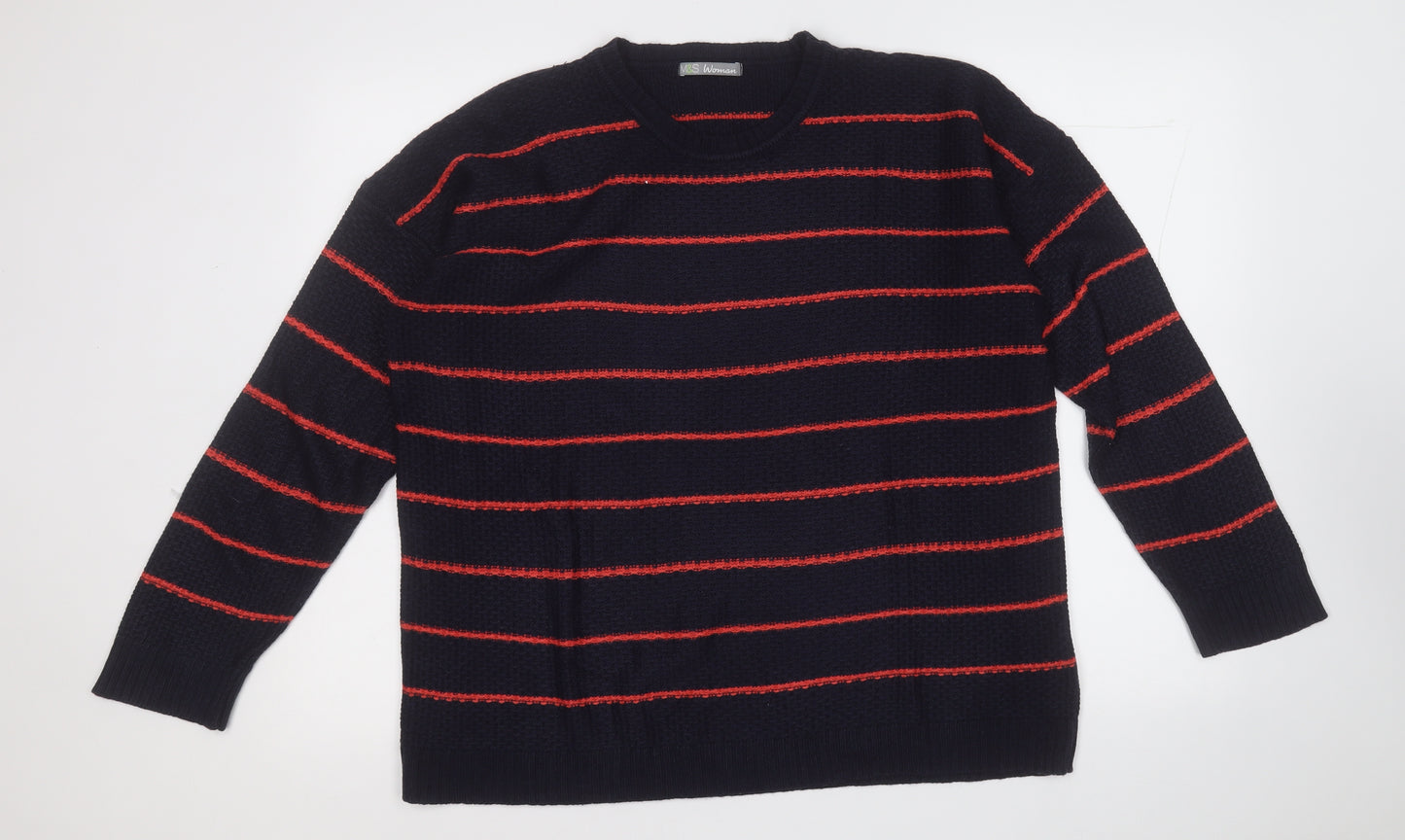 Marks and Spencer Womens Blue Round Neck Striped Acrylic Pullover Jumper Size 18