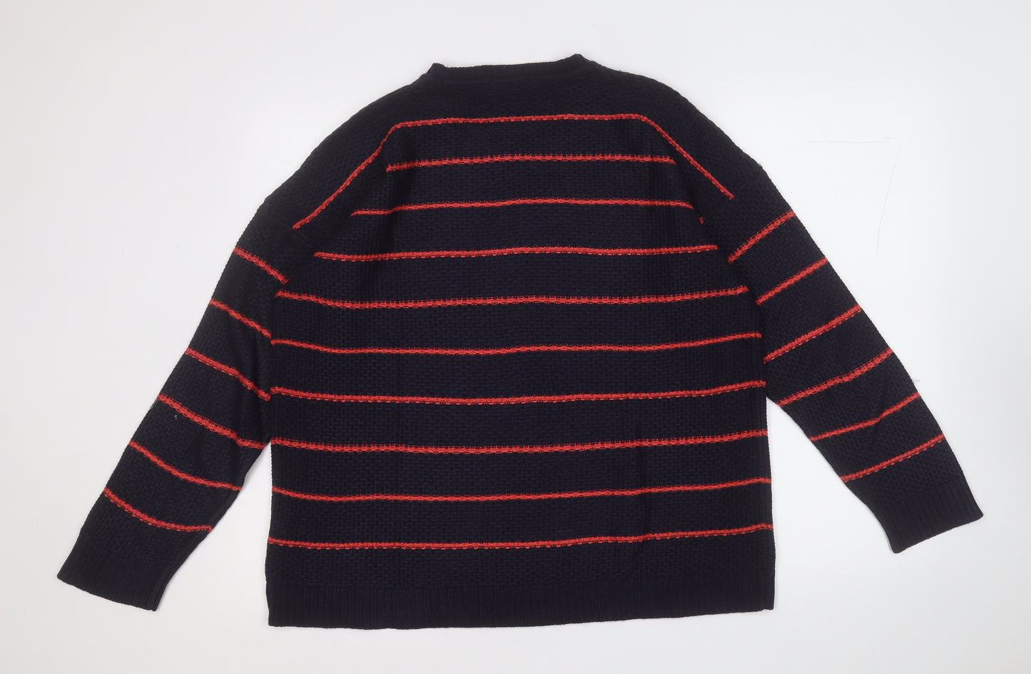 Marks and Spencer Womens Blue Round Neck Striped Acrylic Pullover Jumper Size 18