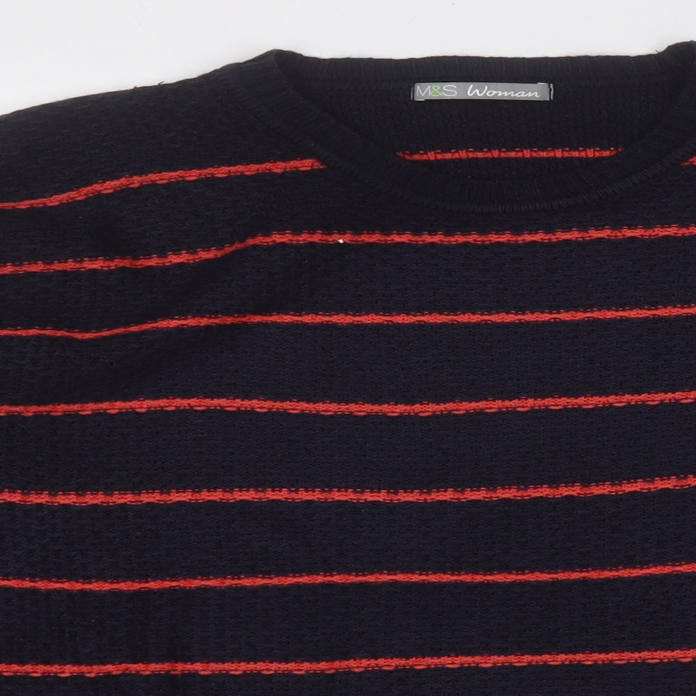 Marks and Spencer Womens Blue Round Neck Striped Acrylic Pullover Jumper Size 18