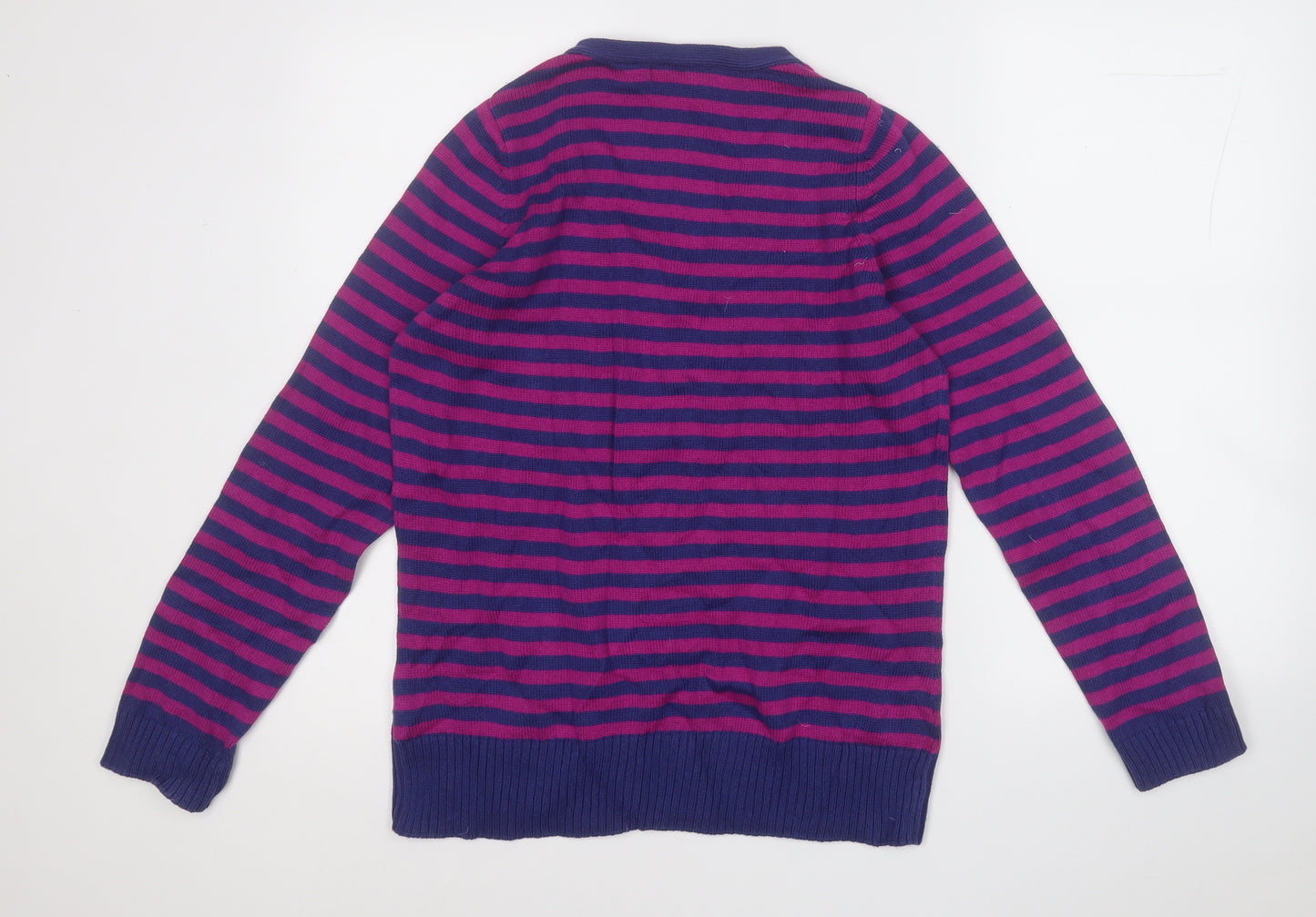 Marks and Spencer Womens Pink V-Neck Striped Cotton Pullover Jumper Size 18