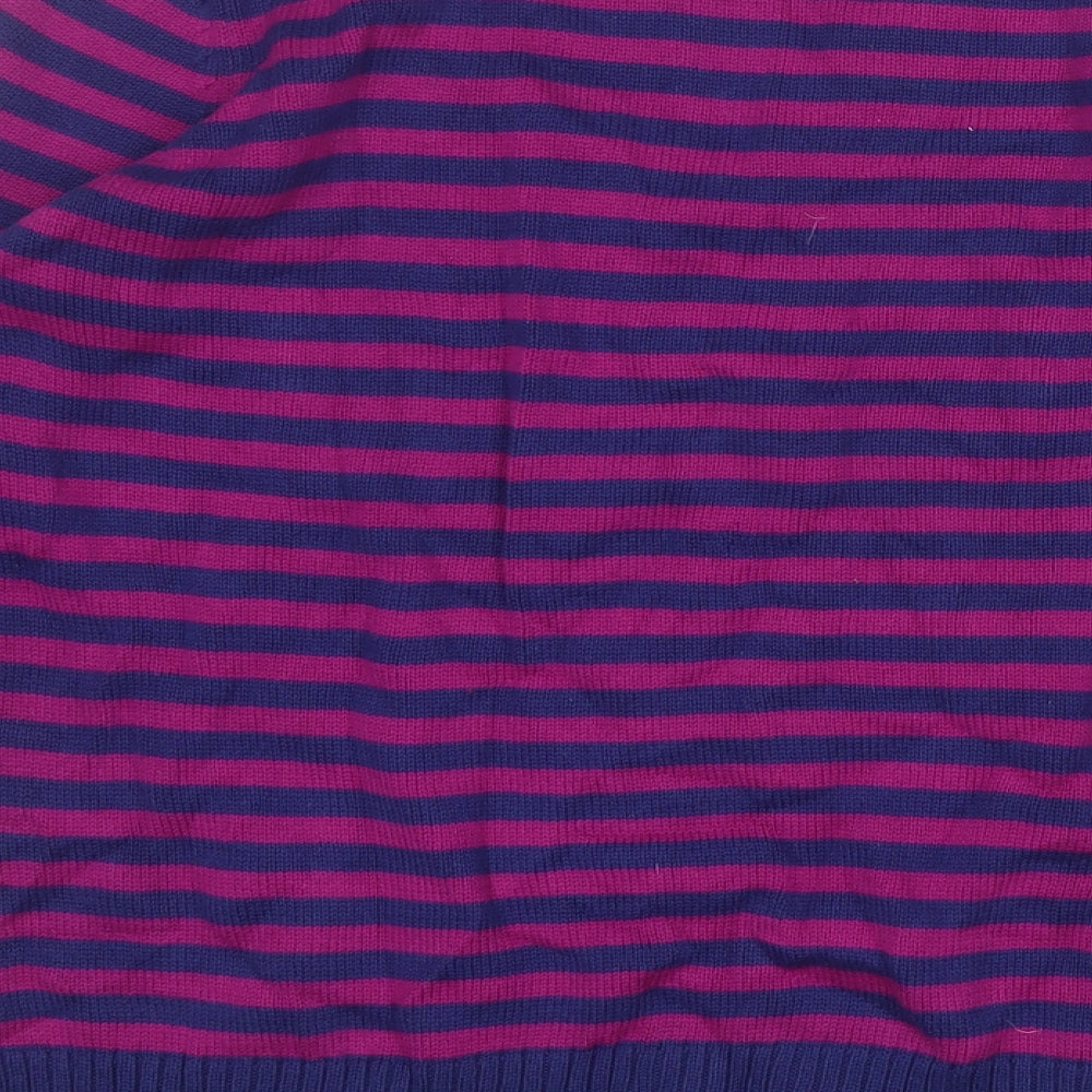Marks and Spencer Womens Pink V-Neck Striped Cotton Pullover Jumper Size 18