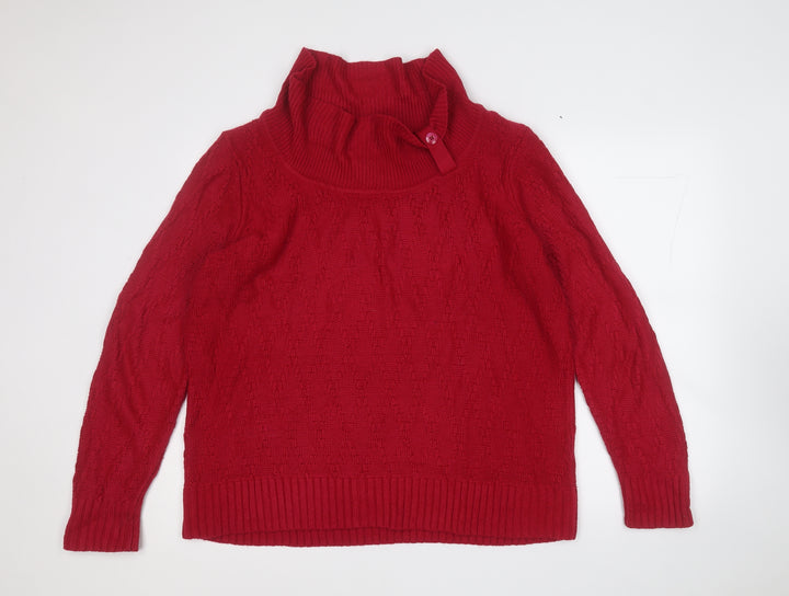 BM Womens Red Mock Neck  Acrylic Pullover Jumper Size L