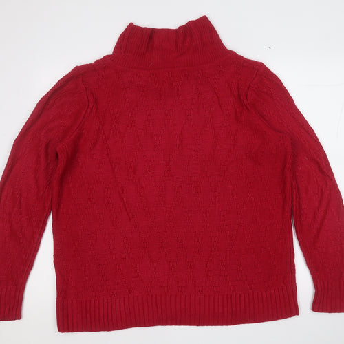 BM Womens Red Mock Neck  Acrylic Pullover Jumper Size L
