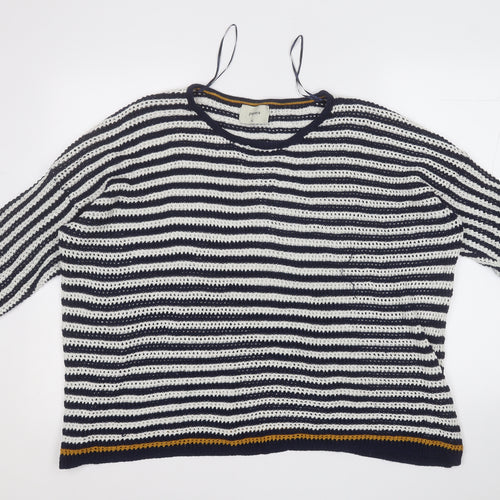 Papaya Womens Blue Round Neck Striped Acrylic Pullover Jumper Size XL